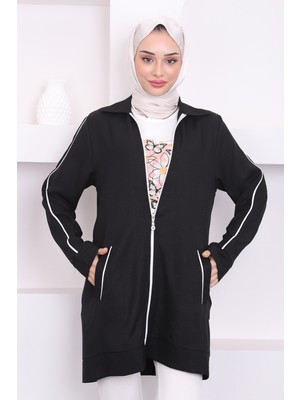 Siyah Fermuarlı Cepli İçlik Keten Takım