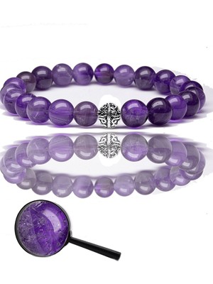Mediterian Doğal Ametist Taşlı Gümüş Bileklik, Mor Renkli ve Sertifikalı Takı