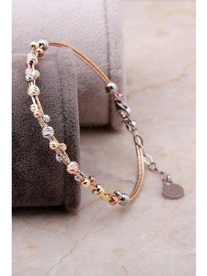 Mediterian Parlak Gümüş Rose Bilezik, Şık ve Renkli Takı, 925 Ayar, Beyaz