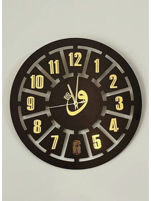 Woodhub Dekoratif Duvar Saati Siyah - Gold Ahşap Aynalı Pleksi 40 X40 Cm