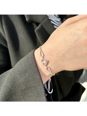 Mediterian 925 Ayar Gümüş Kalp Bileklik, Zirkon Taşlı, Şık ve Zarif Takı