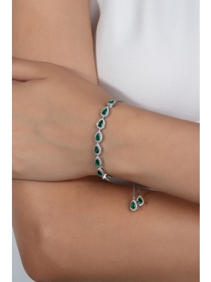 Mediterian Yeşil zirkon taşlı gümüş bileklik, rodyum kaplama, şık ve zarif tasarım