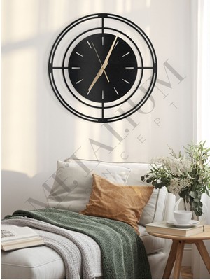 Woodhub Dekoratif Sessiz Siyah Metal Duvar Saati 45x45cm