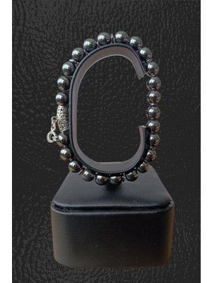 Mediterian Parlak doğal gri hematit taş bileklik, şık kadife kutuda zarif tasarım