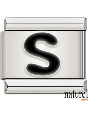 Mediterian 9mm Siyah Çelik S Harfi Charm, şık ve dayanıklı takı aksesuarı