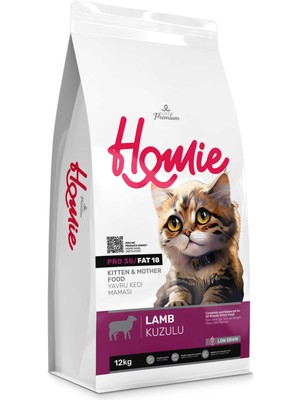 Homie Düşük Tahıllı Kuzulu Yavru ve Anne Kedi Maması 12 kg