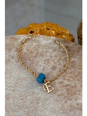 Mediterian Kişiye Özel Harfli Altın Kaplama Nostalji Cam Boncuk Zincir Bileklik