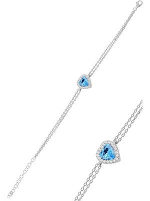 Mediterian Mavi taşlı gümüş kalp bileklik, şık ve zarif tasarım, özgün aksesuar.