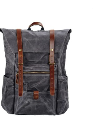 Retro Mumlu Kanvas Deri Büyük Outdoor Sırt Çantası (Gri)