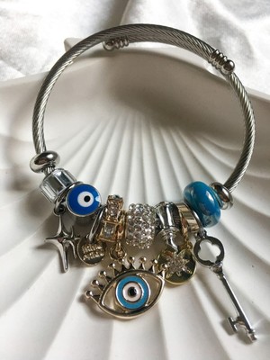 Mediterian Vera Jewellery Çelik Nazar Charmlı