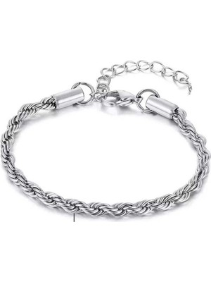 Mediterian Paslanmaz Çelik Burgu Bileklik, 16.5 cm, Gümüş Renk, Şık ve Dayanıklı Tasarım