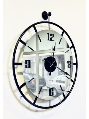 Woodhub Saat Duvar Saati Glow Black Türk Rakamlı Aynalı Duvar Saati