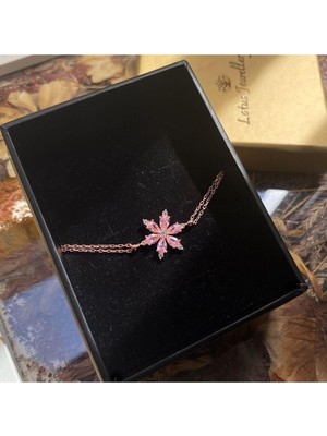 Mediterian Parlak yıldız çiçeği gümüş bileklik, zarif ve şık tasarım, 925 ayar, zirkon taş, pembe renk