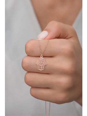 Mediterian 925 Ayar Gümüş Pembe Zirkon El Kolye, Şık ve Anlamlı Takı Seçeneği