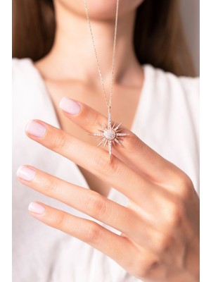 Mediterian 925 Ayar Gümüş Pembe Yıldız Kolye, Zarif ve Parlak Takı Seçeneği