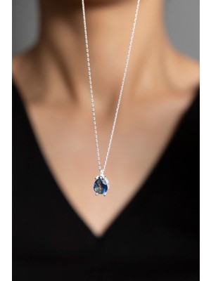 Mediterian Zarif 925 Ayar Gümüş Kolye, Zirkon Taşlı, Sarı Renk, Kadın Takı