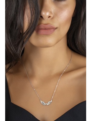 Mediterian 925 Ayar Rodyum Kaplamalı Beyaz Taşlı Melek Kanadı Kolye