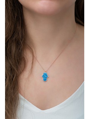 Mediterian 925 Ayar Mineli Kadın Gümüş Kolye, Zarif ve Şık Takı, Mavi Renkli, Parlak Tasarım