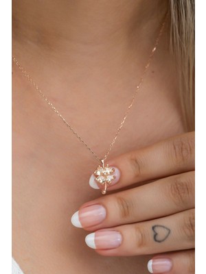 Mediterian Turuncu Taşlı 925 Ayar Gümüş Yonca Kolye, Zarif ve Şık Tasarım