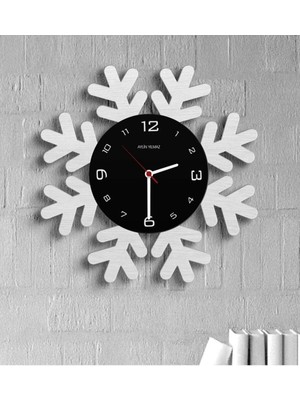 Woodhub Kişiye Özel Kar Tanesi Ahşap Duvar Saati (Model 4b)