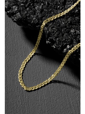 Mediterian Parlak İnci Taşlı Zarif Gümüş Zincir, Altın Kaplama, 3,75 mm genişlik, 925 ayar