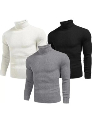 Zenwave  Zenwave  3 Adet Unisex Kaşkorse Boğazlı Full Likralı Fitilli Body Kazak