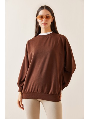 Kahverengi Bisiklet Yaka Sweatshirt 5YXK8-48918-18