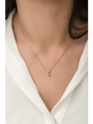 Mediterian Üç Boyutlu Ç Harfi Kolye, Rose Altın Kaplama, 925 Ayar Gümüş, Şık Takı