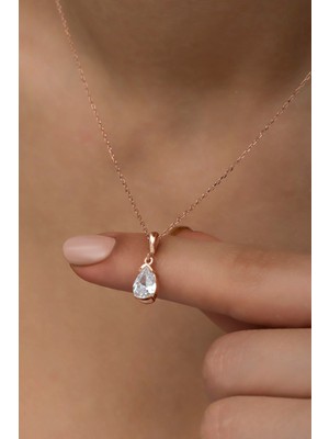 Mediterian 925 Ayar Gümüş Damla Taşlı Zarif ve Parlak Kolye