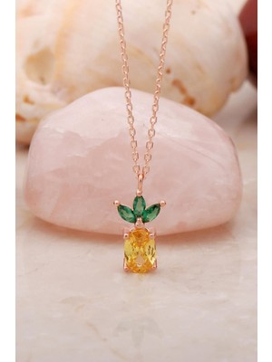 Mediterian Mini Ananas Rose Kolye, 925 Ayar, doğal taş, şık ve zarif takı aksesuarı