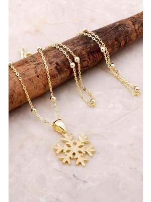 Mediterian Yaldızlı Kar Tanesi Gümüş Kolye, Doğal Taş, Zarif ve Şık Takı, 925 Ayar