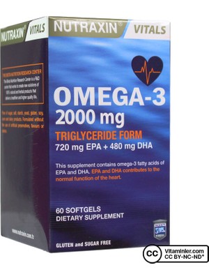 Nutraxin Omega 3 2000 Mg 60 Kapsül Trigliserit Formda Yüksek EPA ve DHA İçerir