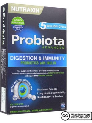 Nutraxin Probiota Advanced 60 Tablet Probiyotik Vegan İçerik ile Sindirim ve Bağışıklık Destekleyici