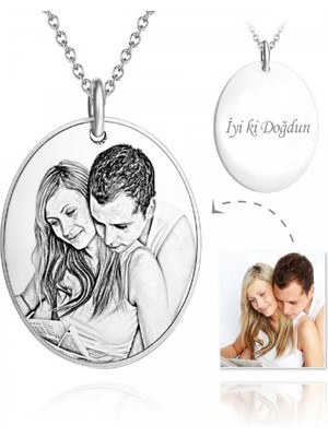 Mediterian Fotoğraf Baskılı Gümüş Kolye Resimli Kişiye Özel Lazer Baskı Gümü