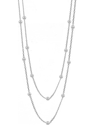 Mediterian 100 cm parlak gümüş zincir, inci detaylı, şık ve dayanıklı takı aksesuarı