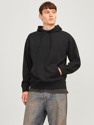 Jack & Jones Jjecharge Sweat Hood Noos Erkek Siyah Sweatshirt 12257852-02