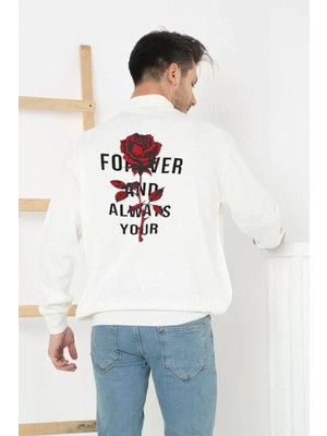 Tarz Yeri Unisex Yarım Boğazlı Baskılı Dokuma Triko - Beyaz