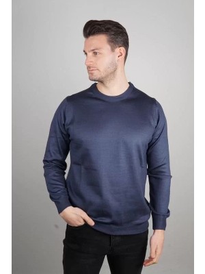 Tarz Yeri Unisex Uzun Kol Biskilet Yaka Dokuma Triko - Indigo