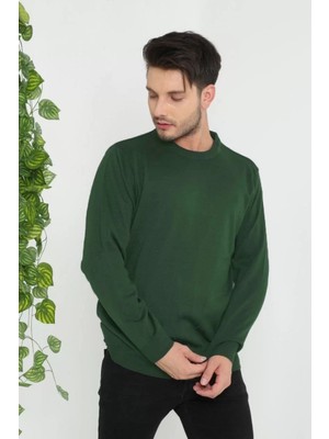 Tarz Yeri Unisex Uzun Kol Biskilet Yaka Dokuma Triko - Haki