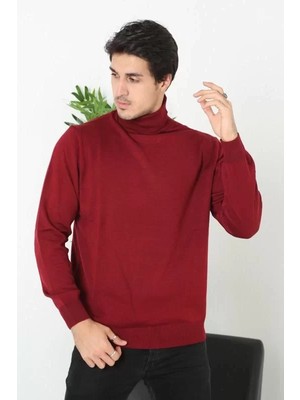 Tarz Yeri Tam Boğazlı Balıkçı Yaka Dokuma Triko - Bordo