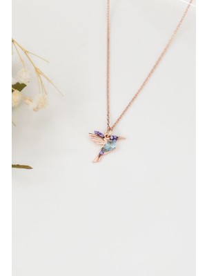 Mediterian 925 Ayar Gümüş Pembe Taşlı Kuş Kolye, şık ve doğal tasarım