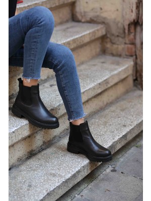 En Cici Moda (Chelsea) Siyah  Deri Bot