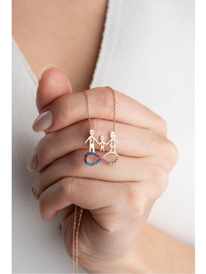 Mediterian 925 Ayar Gümüş Pembe Sonsuz Aile Kolye, şık ve anlamlı tasarım