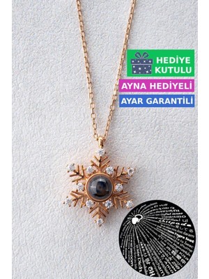 Mediterian Kadın Gümüş Kar Tanesi Kolye, 18 Ayar Rose Altın Kaplama, Zirkon Taş, Pembe Renk