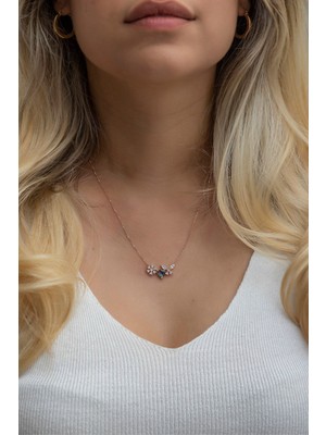 Mediterian 925 Ayar Gümüş Kalpli Topaz Detaylı Şık Kolye, Pembe Renk