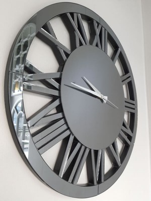 Woodhub Circle Smoked Model Füme Renk 60  cm  Dekoratif Aynalı Duvar Saati