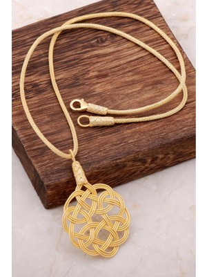 Mediterian El Sarması Kazaziye Kolye, Altın Yaldızlı, Zarif Takı, 925 Ayar, Doğal Taş, Altın Renk