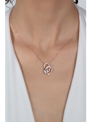 Mediterian Sevgi Düğümü Gümüş Kolye, Rose Altın Kaplama, Zarif ve Şık Takı, 925 Ayar, Zirkon