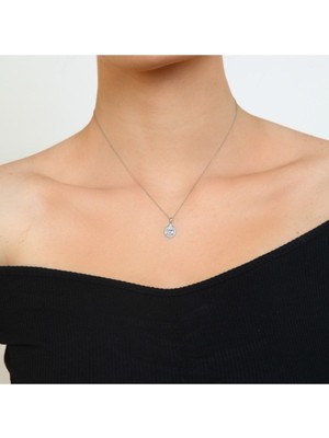 Mediterian Parlak Gümüş Damla Kolye, Zarif ve Şık Takı, 925 Ayar, Zirkon Taş, Beyaz Renk