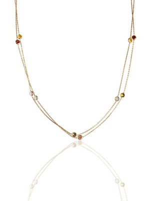 Mediterian Gümüş Renkli Zirkon Uzun Kolye, 100 cm, Pembe Doğal Taş, Şık Takı Aksesuar